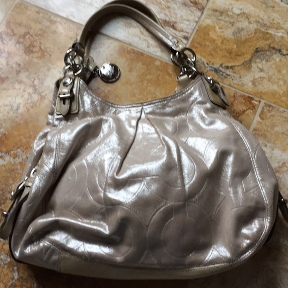 Coach Silvery Taupe & beige patent leather VGUC - Picture 1 of 8